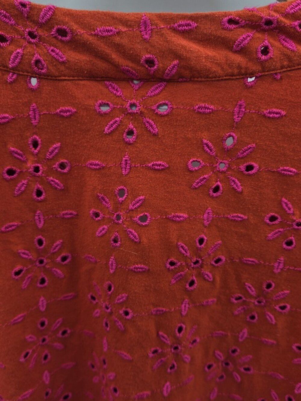 J. Jill Orange Pink Embroidered Eyelet Balloon Sleeve Tunic Blouse Top Small - Picture 10 of 13